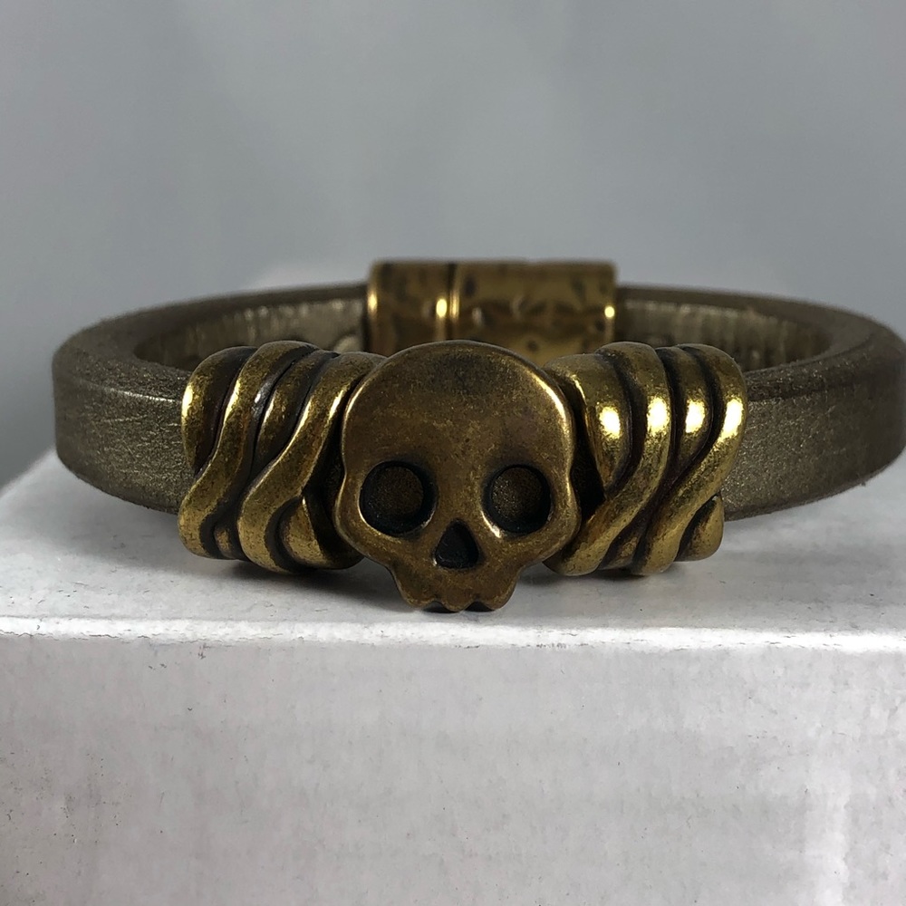 Licorice Leather Skull Bracelet